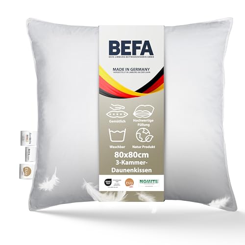 BEFA NATUR Daunenkissen 80x80 cm | 3-Kammer...