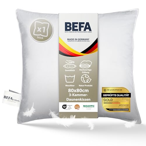 BEFA NATUR Daunenkissen 80x80 cm | 3-Kammer...