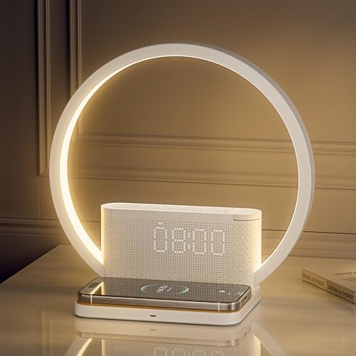 RETEYUNG Nachttischlampe mit 2 Wecker, 10W...