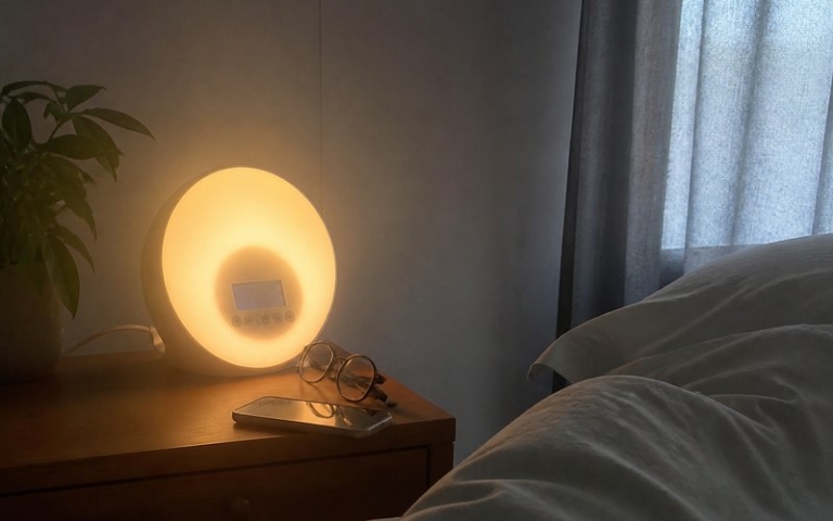 Tageslichtwecker mit Radiofunktion am Bett